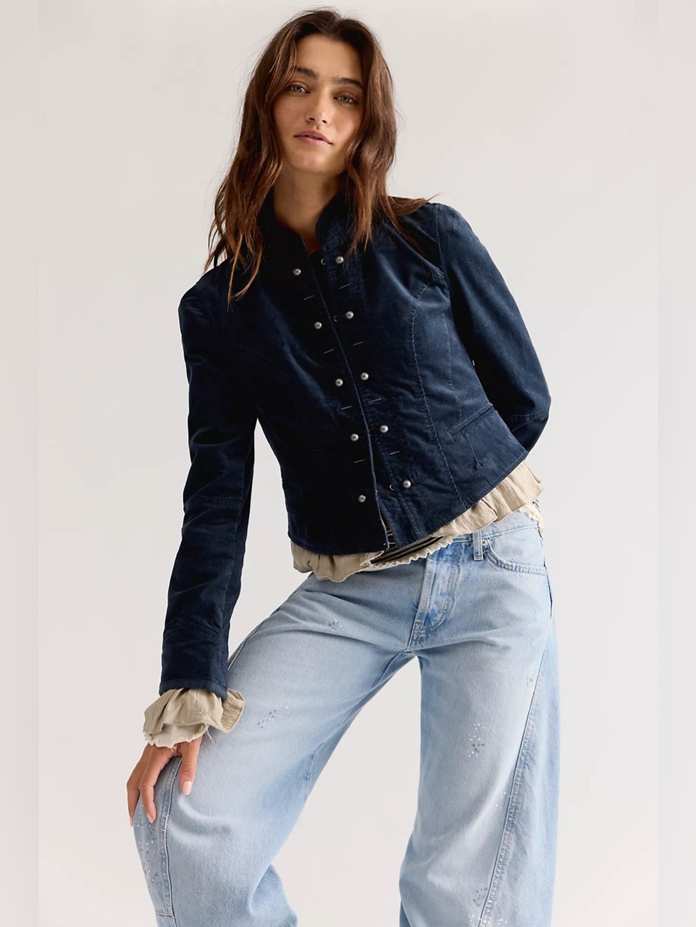 Free People Cloud Nine Ruffle Band Jacket